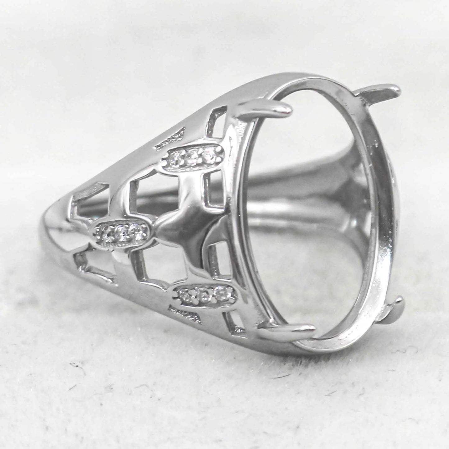 Sterling Silver 12*16mm Semi Mount Men's Ring Frame Empty Blank Claw Setting S925 Base Holder Without Center Stone for DIY In