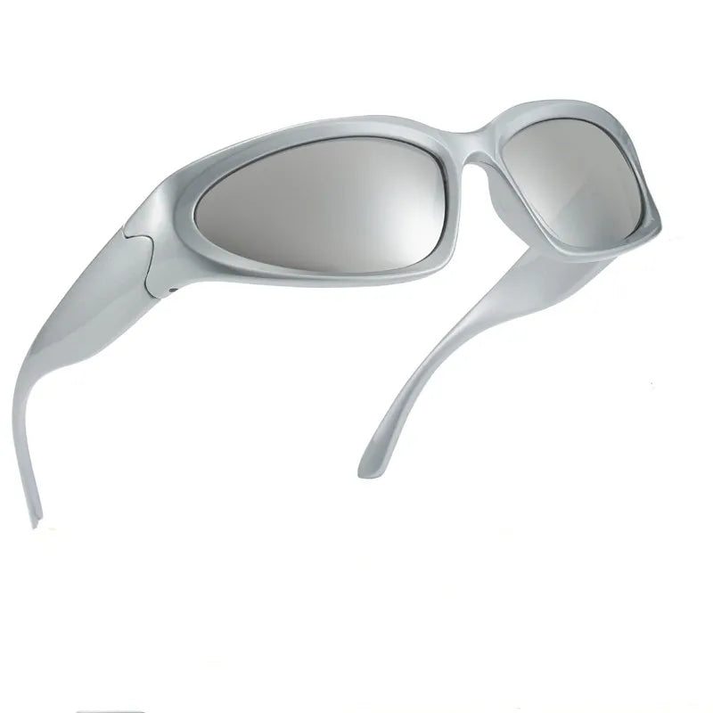 Trendy Swift Oval Dark Futuristic Sunglasses for Men and Women Wrap-Around Fashion PC Frame Shades Glasses Eyeglasses