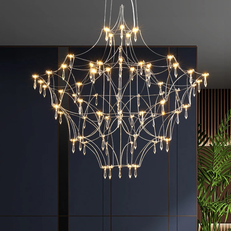 Gold Cube Led Chandelier Postmodern Duplex Bedroom Video Room Restaurant Bar Interior Decoration Lighting
