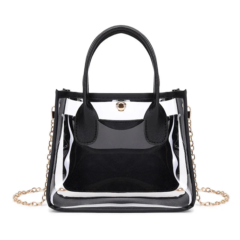 Lady See Through Durable PVC Clear Women Satchel Bag Large Zipper Transparent Shoulder Tote Handbag Women Clear Shoulder Bags