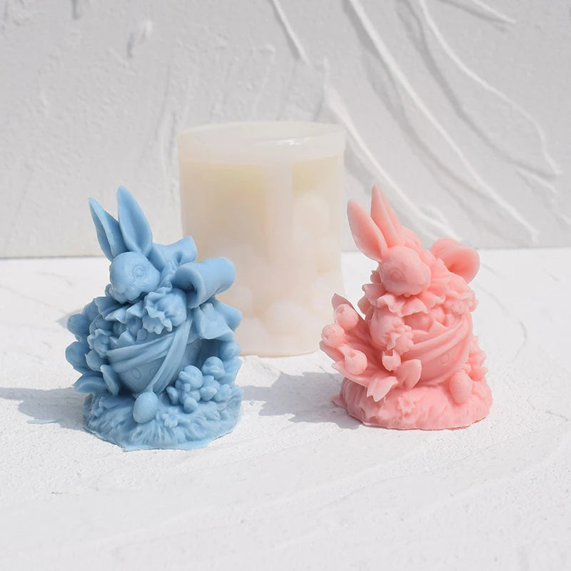 3D Cute Rabbit Plaster Gypsum Concrete Silicone Mold Easter Animal Bunny Epoxy Resin Casting Mold Art Craft