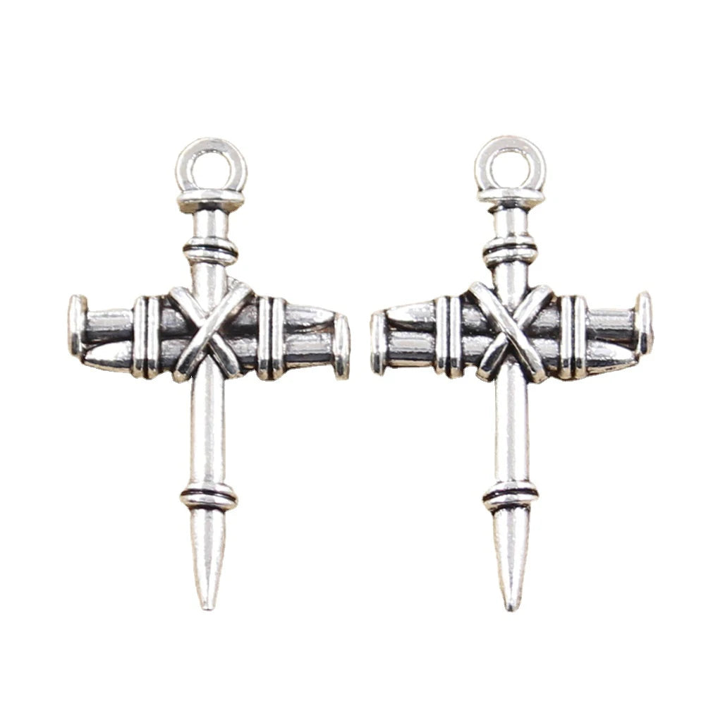 Charms Winding Rope Dagger Cross 34x20mm Tibetan Silver Color Pendants Antique Jewelry Making DIY Handmade Craft