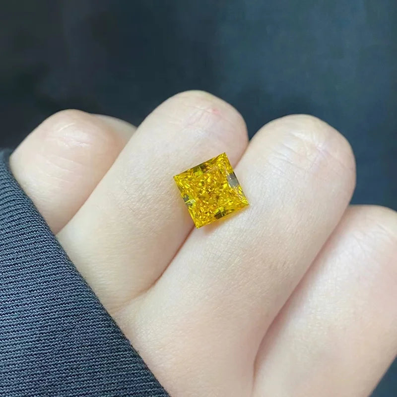 Goldleaf Fancy Vivid Orange Yellow IGI Certified Lab Diamond 3ct 4ct Princess Cut Yellow VVS1 Lab Grown Diamond for Jewelry