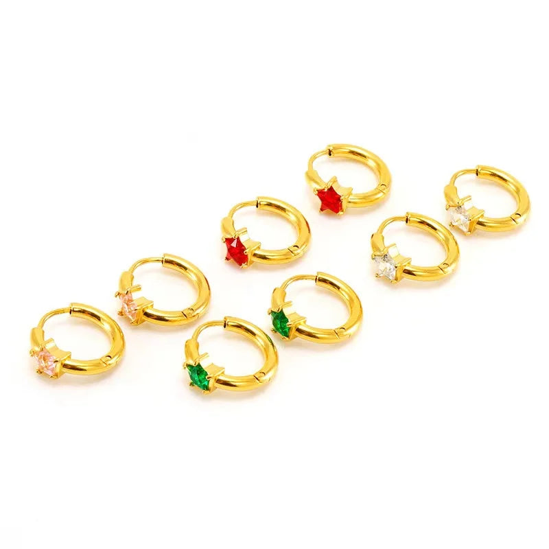 New Girls Titanium Steel Star Shape Hoop Earring Lovely Pearl Stainless Steel Hoop Earrings Jewelry Accessories for Women