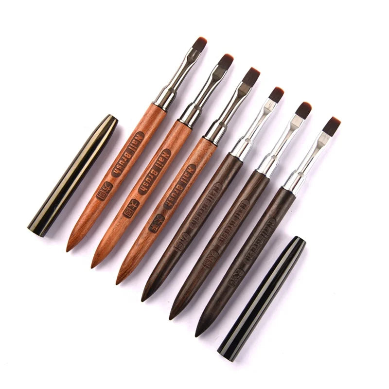 Japanese Style Sandalwood Nail Art Phototherapy Brush With Large Round Head and Flat Head High-end Phototherapy Pen Set