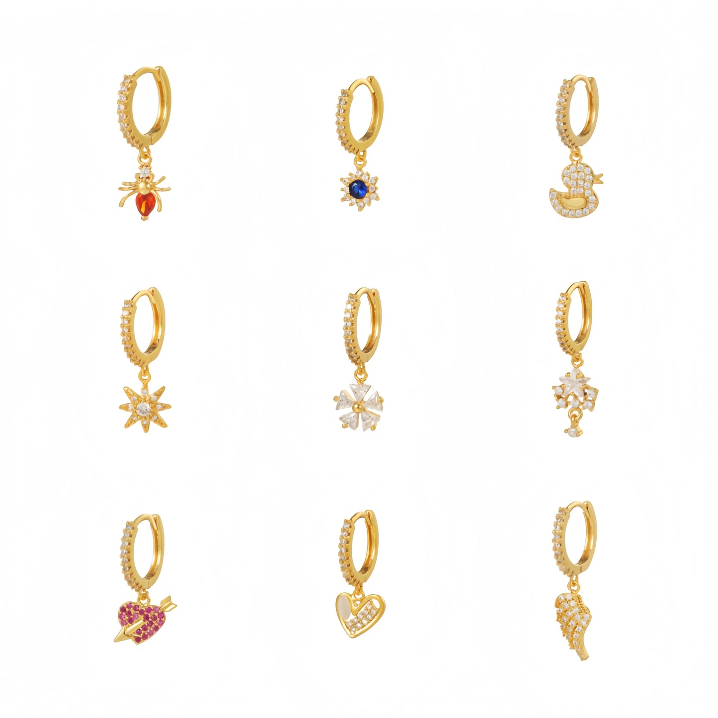 Zuola Trendy 5A Zircon Earrings 18K Gold Plated Multi Style Huggie Hoops with Pendant Fine Jewelry Unisex