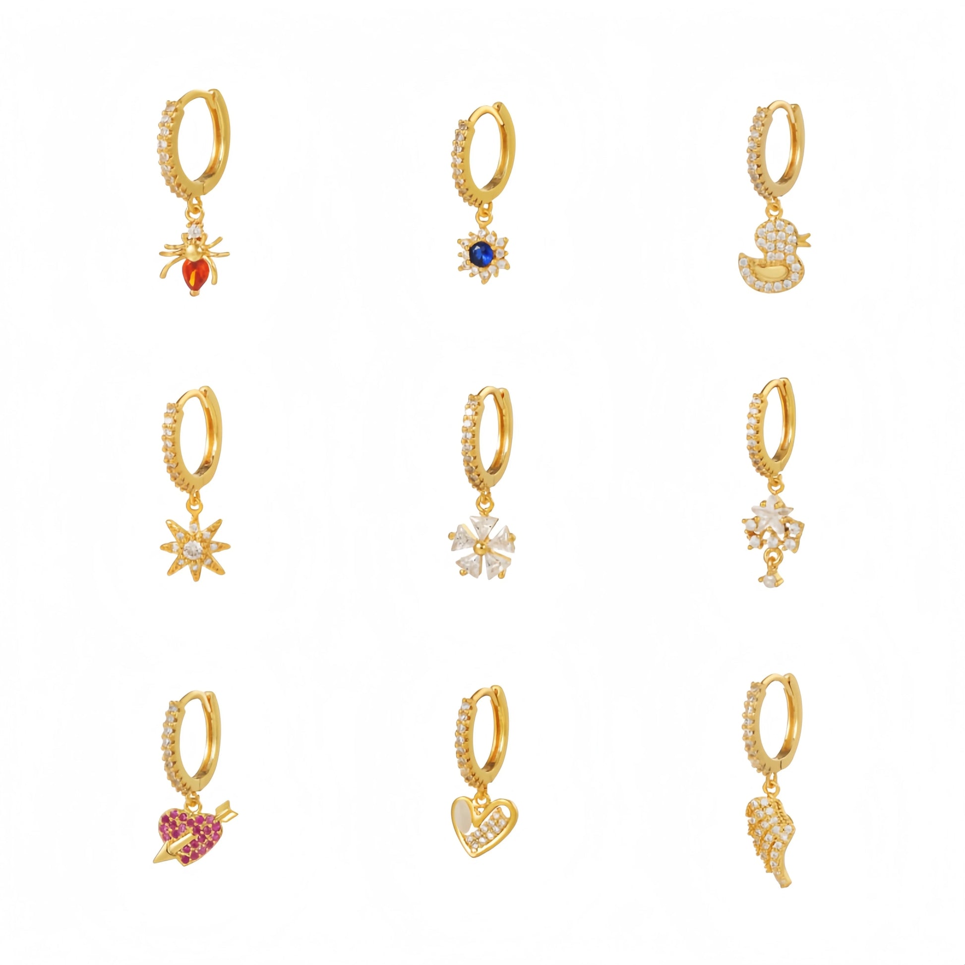 Zuola Trendy 5A Zircon Earrings 18K Gold Plated Multi Style Huggie Hoops with Pendant Fine Jewelry Unisex
