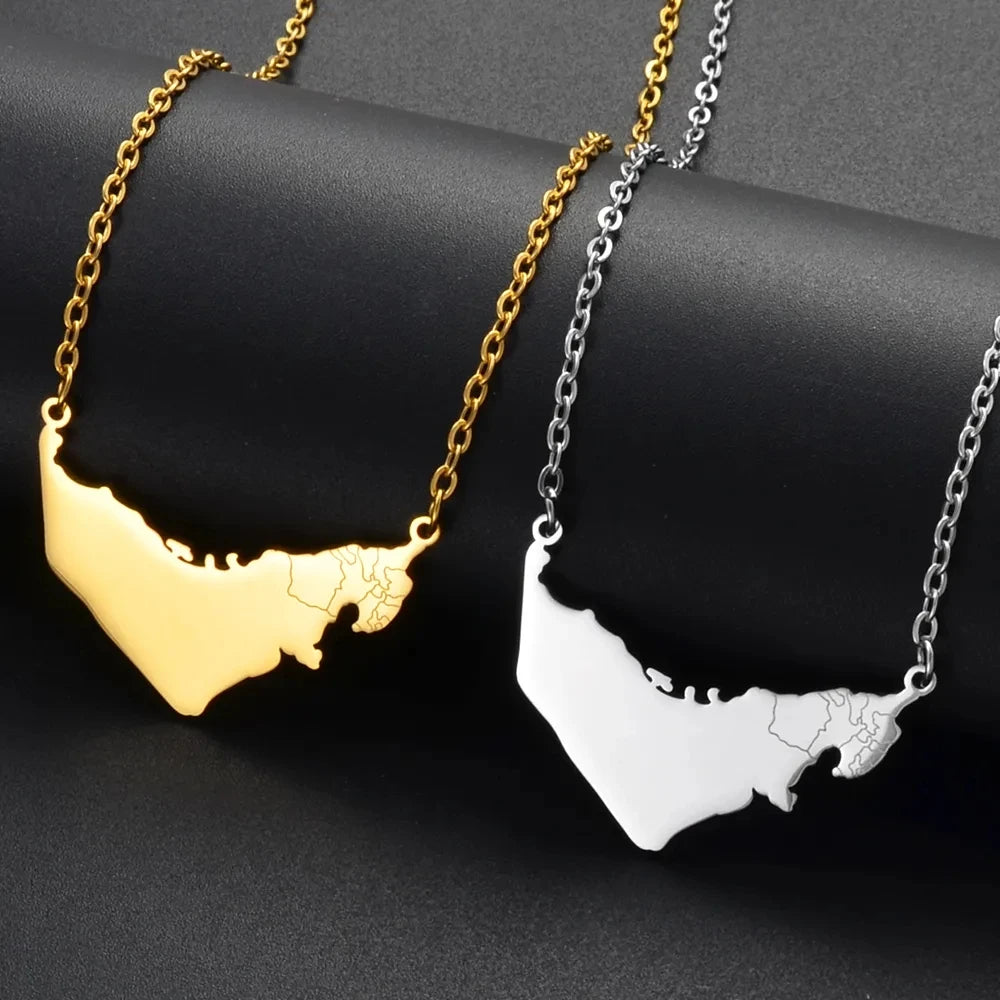 Stainless Steel 18K Gold Plated Enameled the United Arab Emirates Map Flag Necklaces Enamel UAE Flag Map Chain Necklace