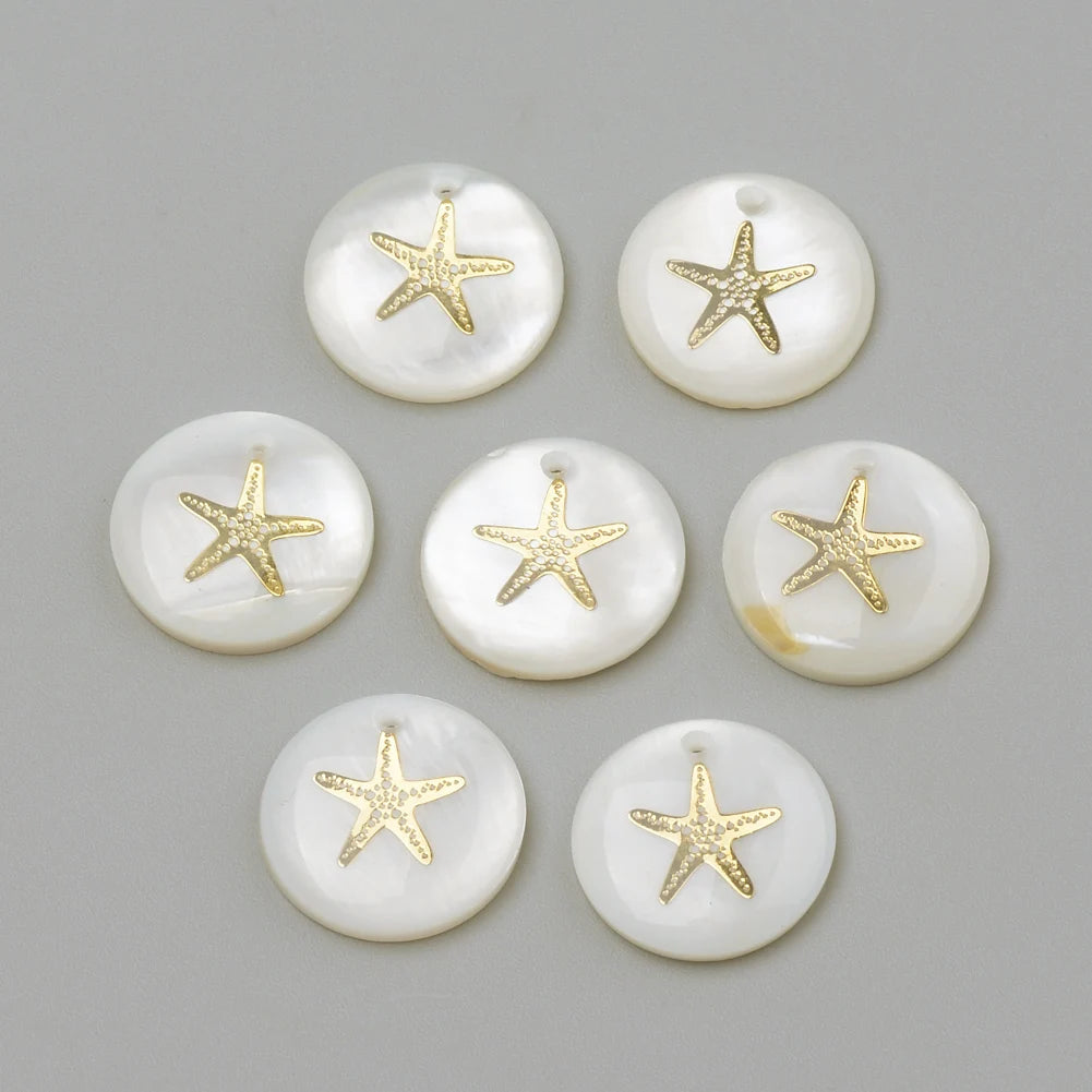 PandaHall 100 Pcs Summer Theme Vintage Flat Sea Stars Tortoise Anchor Golden Owl Freshwater Shell Coconut Tree Pendants