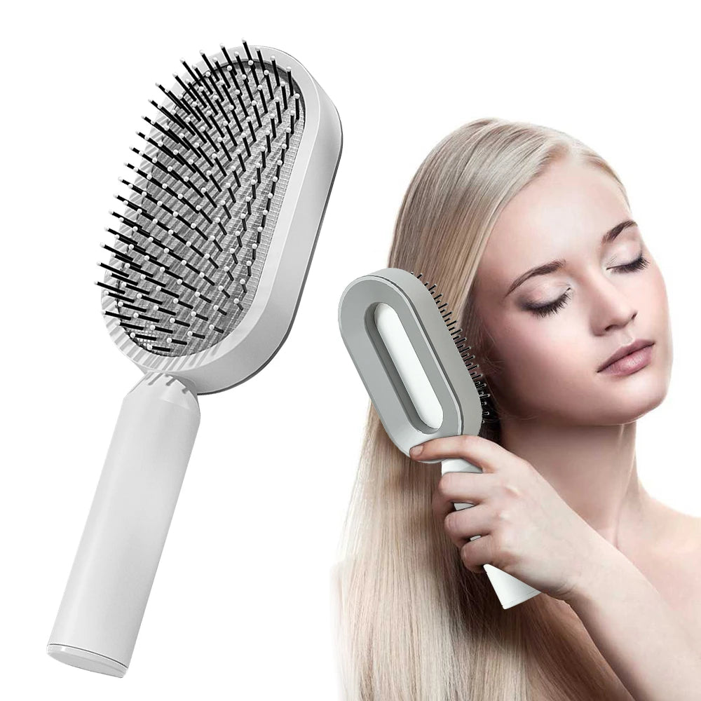 Women's Custom Logo Self-Cleaning Hair Brush Extension Scalp Massage Detangling Curly Hair Nylon Material Cushion Feature