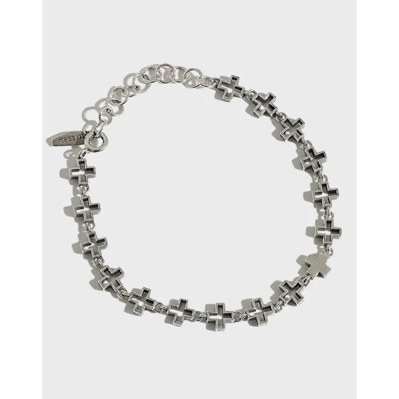 925 Sterling Silver Bracelet Retro Cross Design Simple Bracelet for Women Men Fashion Bracelet