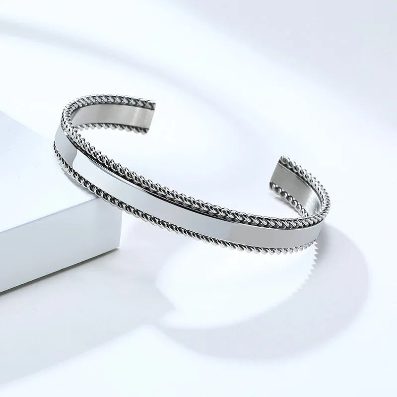 Custom Desig Jewelry Stainless Steel Bracelet Fried Dough Twists C-shaped Opening Bracelet Men's Jewelry Wholesale