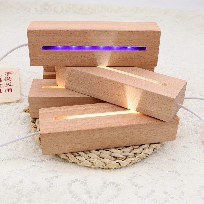 USB Cable Controlled Wood Base with 7 Colorful LED Lights and Acrylic Lamp Stand H Rectangle for Welcome Gifts