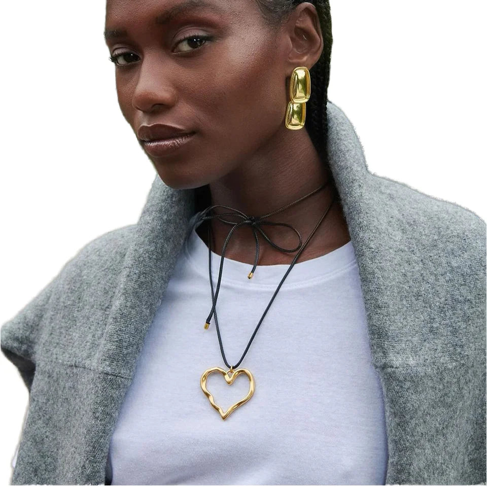 J&D Stainless Steel Gold Plated Necklace for Women Heart Shape Wax Rope Pearl Minimalist Geometric Style Trendy Fashion Jewel
