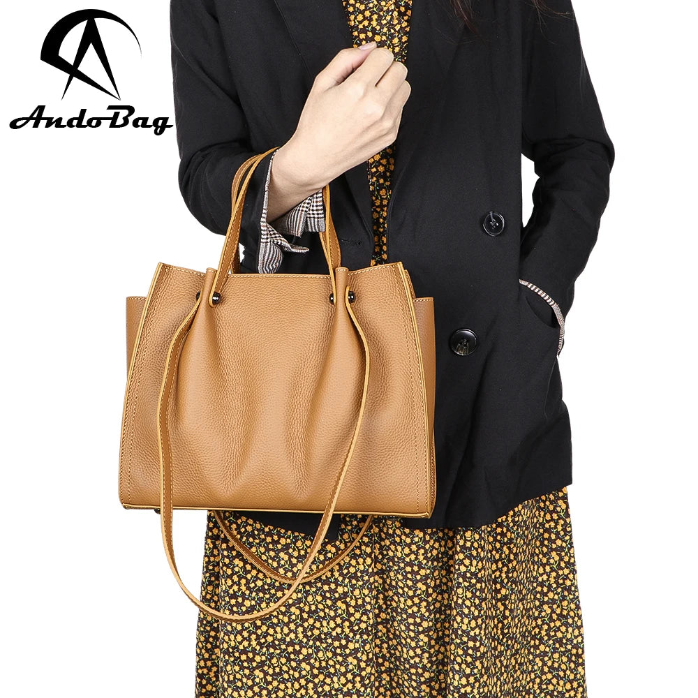 AndoBag Genuine Leather Tote Bags Large Capacity Handbag Luxury Top Handle Shoulder Bag for Women 1642