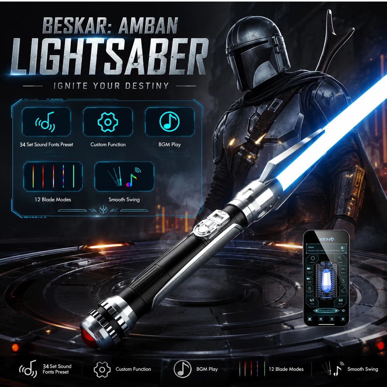 Mandalorian Lightsaber Metal Hilt Xeno4.0 Pixel Light Saber Smooth Swing Professional Dueling Laser Sword Toy for Gift Cospla