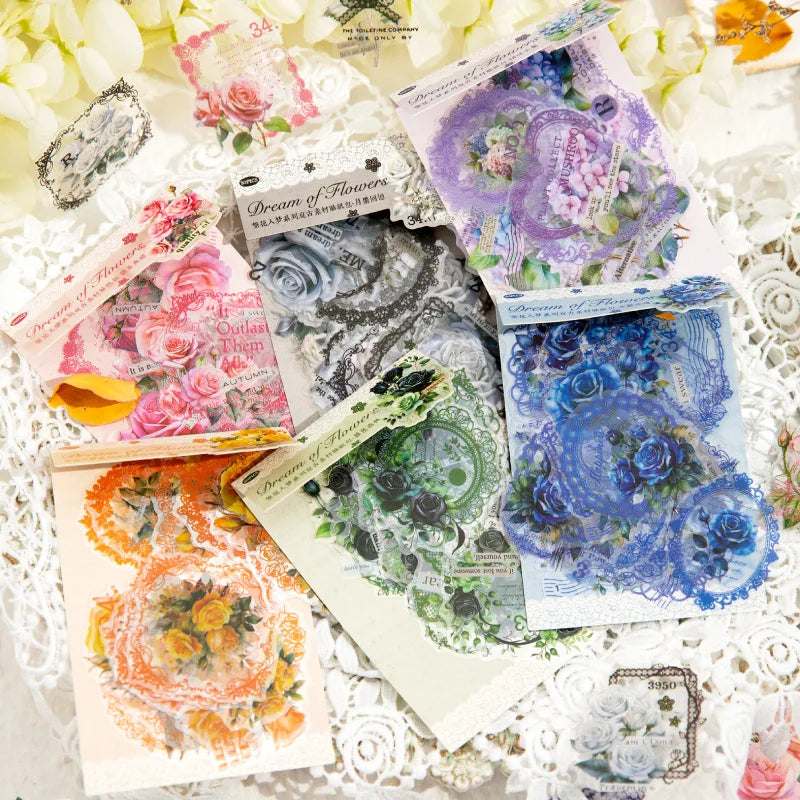 30pcs/pack PET Sticker Pack Flowers in Dreams Series Retro Flower Handbook Material