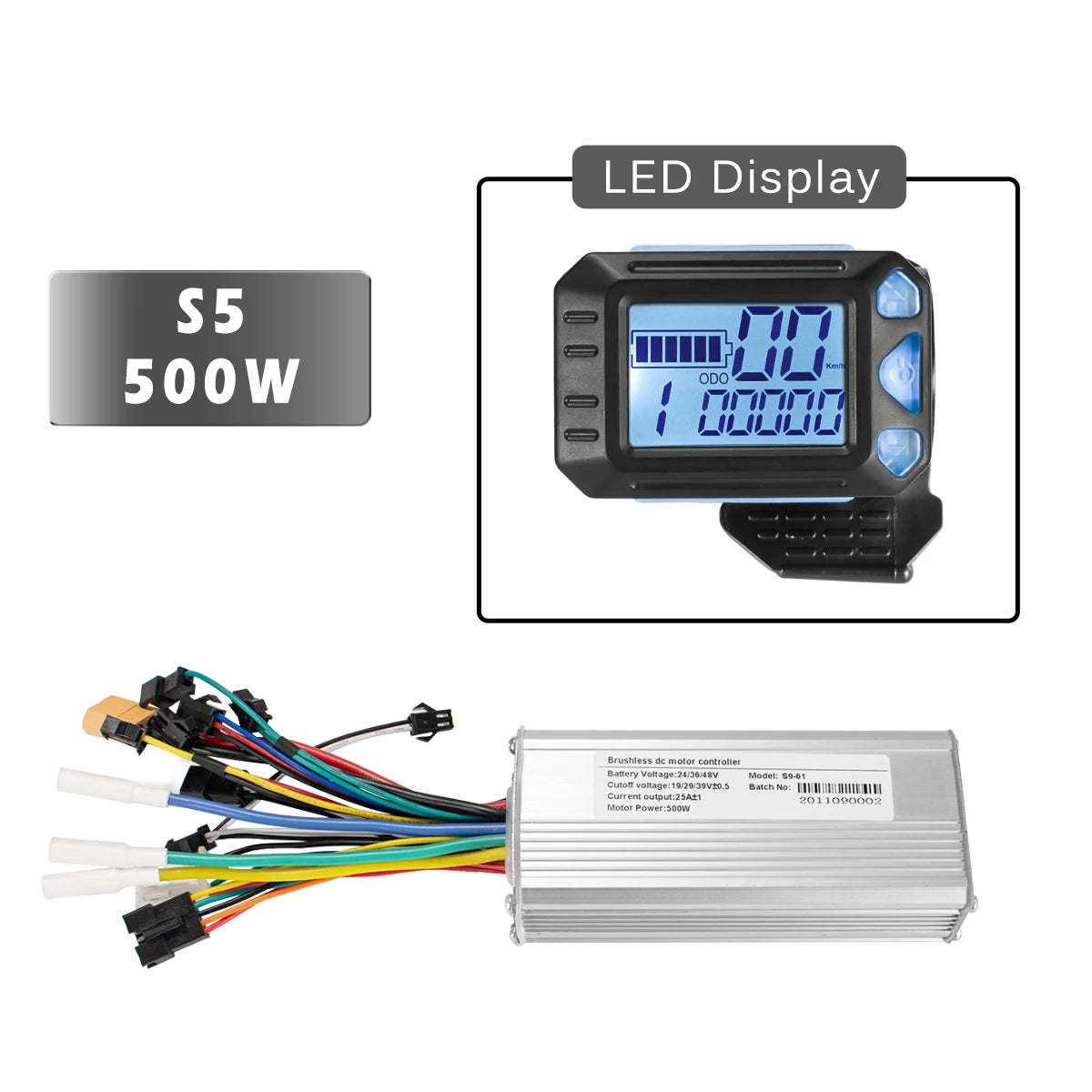 Electric Bike Brushless Controller with LCD Display S5 24V-48V 250W 350W 500W Aluminum Material 24V-48V 250W 350W 500W