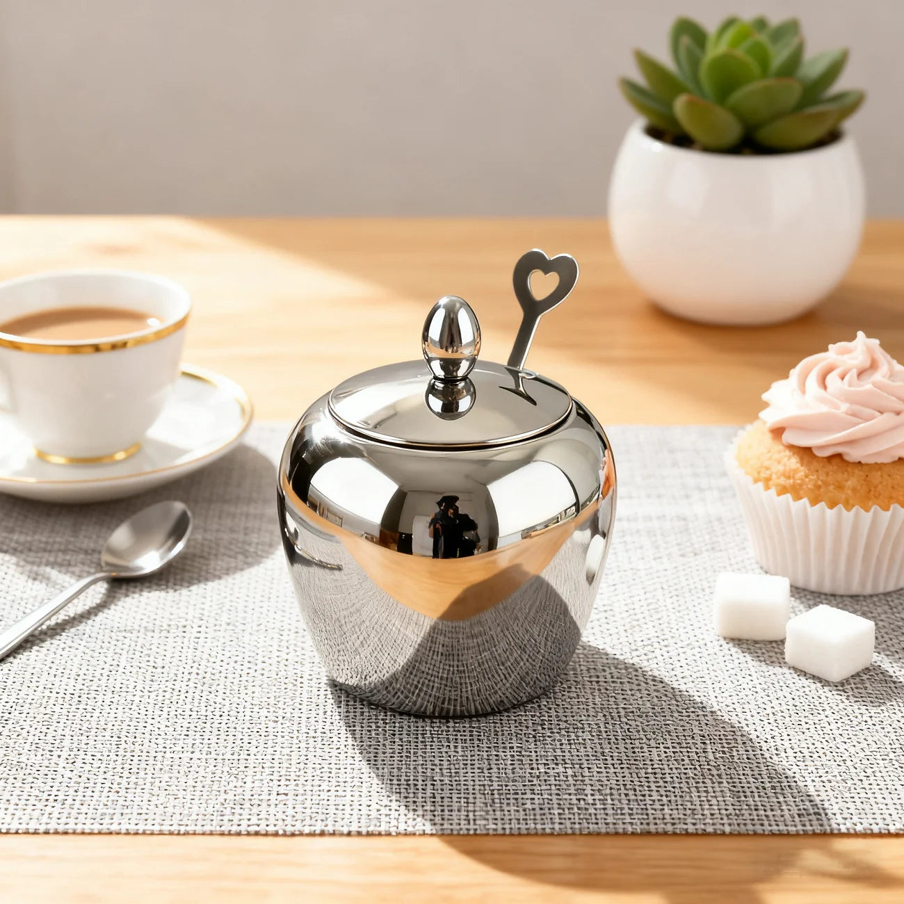 Food Grade Stainless Steel Eco-Friendly Sugar Bowl Mirror Polished Finish for Kitchen Durable Spice Container Seasoning Jar L