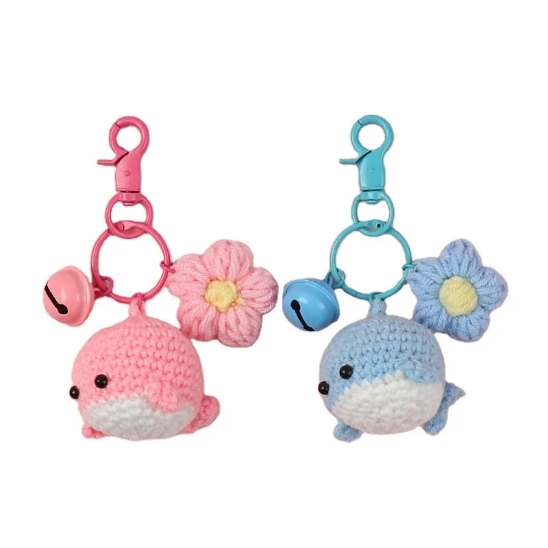 Amigurumi Whale Keychain Crochet Ocean Creature Whale Shape Key Chains Sakura Key Ring Macrame Animals Whale Plush Keychain T