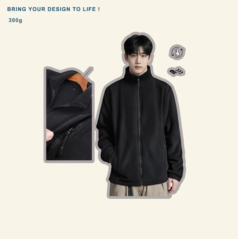 Unisex Loose Polar Fleece Zipper Sweatshirt Eco-Friendly Outdoor Hiking Sportswear Custom Warm Hoodies Stand Collar Autumn So
