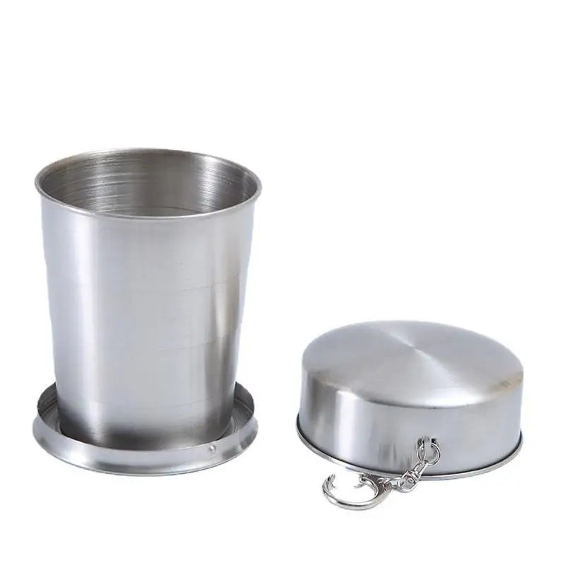 Wholesale Custom Portable Stainless Steel Travel Cup with Lids 70/150/250ml Telescopic Folding Cup Keychain for Camping Hikin