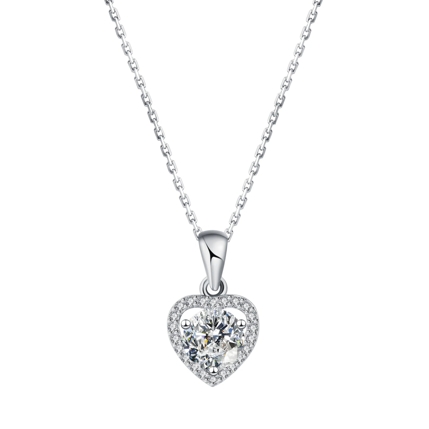 Fast Shipping 925 Sterling Silver 5A Round Cubic Zirconia Heart Pendant Women Jewelry Necklace