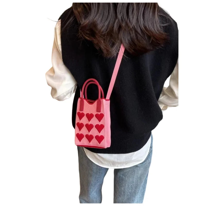 Custom logo  Women Knit Purse Phone case Wallet Cellphone Mini Phone Bag Lady Crossbody Mobile Phone Bag