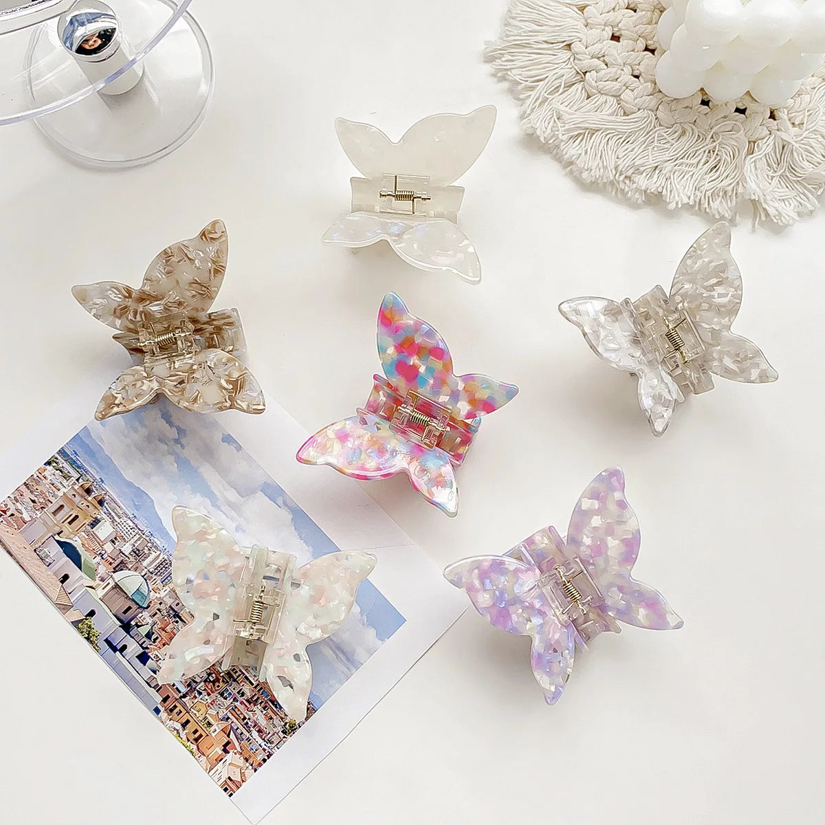 YHJ  New Color 6.5cm Butterfly Design Fashion Acetate Clip Square Hair Claw Clips Retro Girls Acetate Hair Claw Clip for Wome