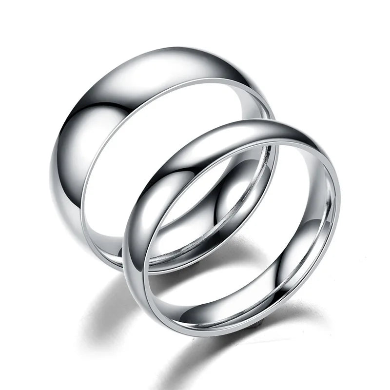 Women Men Simple Classic 4 6 8mm Curved Smooth High Polished Titanium Steel Engagement Wedding Rings Stainless Steel Couple R