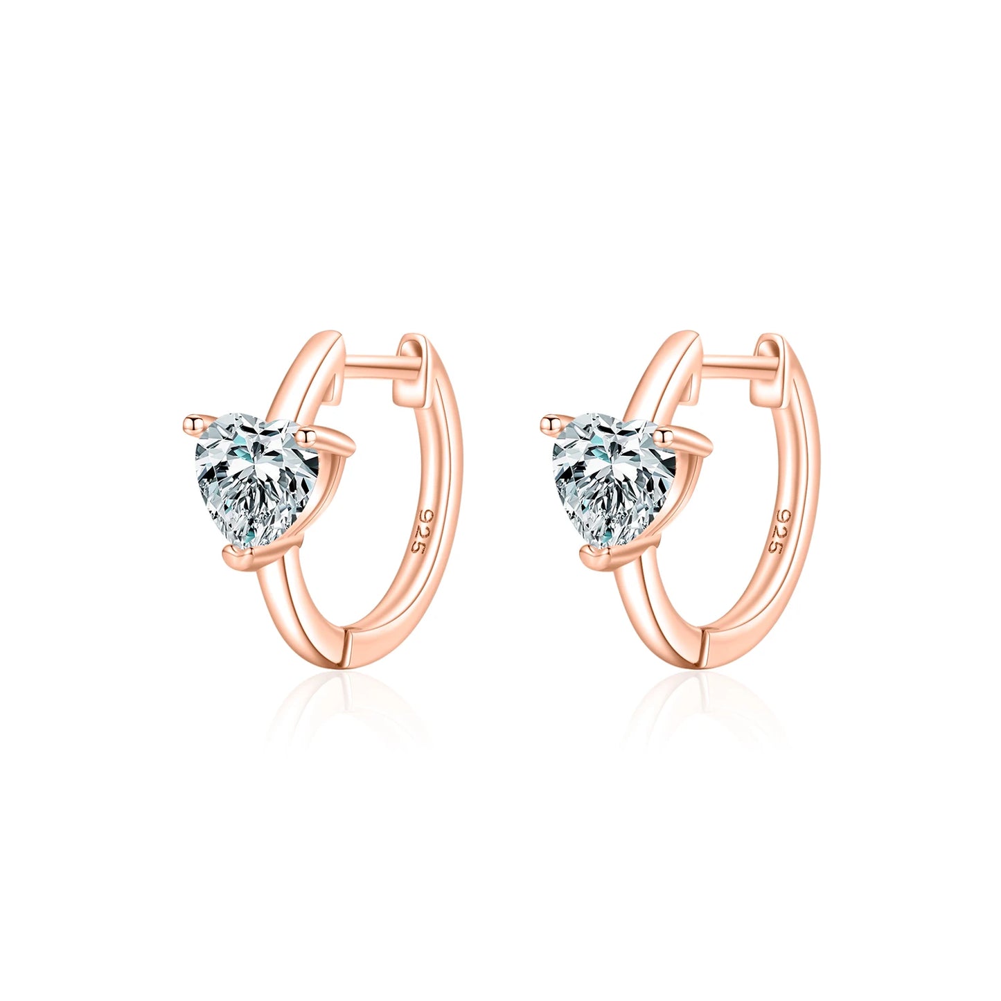 Pure 925 Sterling Silver Rhodium Plated Romantic Heart Hoop Earrings for Women with Fine Zircon-Bridal Engagement Wedding Gif