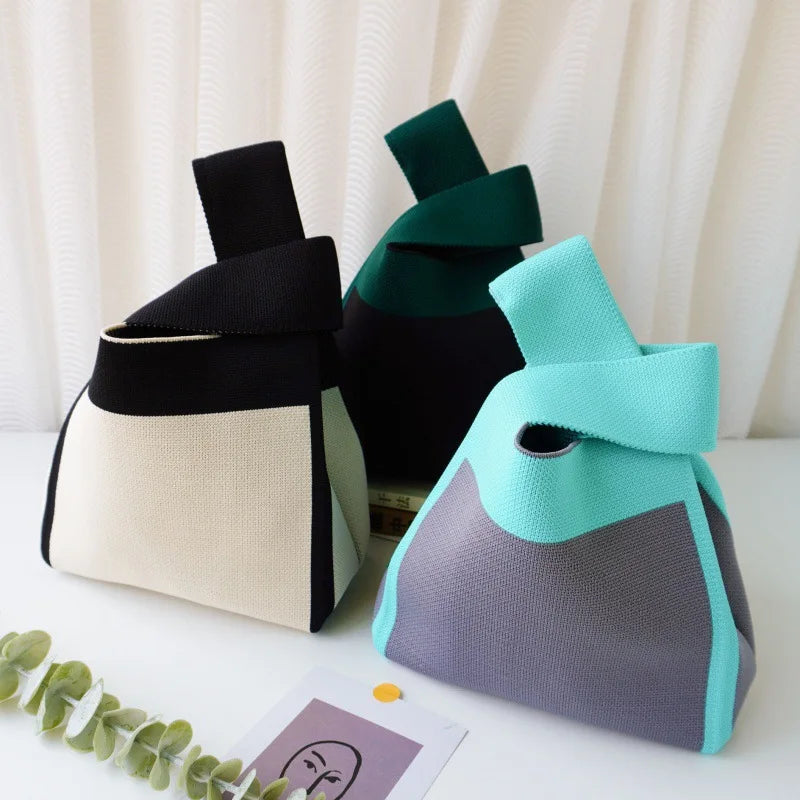 Handbag Women's Knitted Lunch Box Bag Polyester Hand Carry Casual Woven Bag Lunch Bag