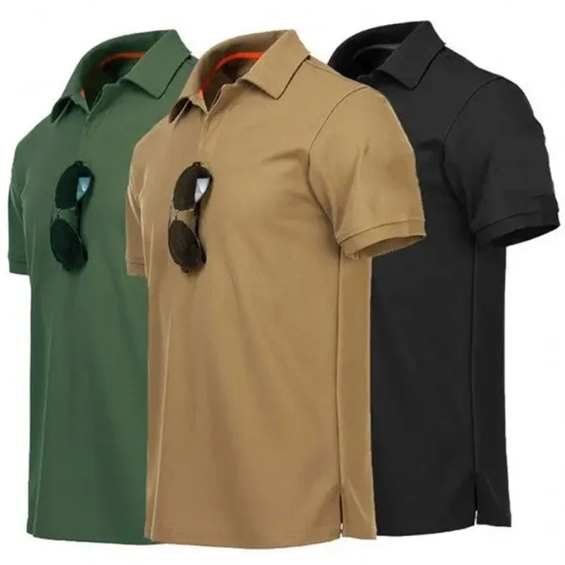 Men's Quick Dry Short Sleeve Embroidered for Shirts Summer Plus Size Tactical Tee Solid Outdoor Turn-down Collar 100% Polyest
