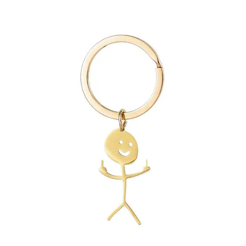 Funny Middle Finger Stickman Keychain Cute Steel School Bag Car Key Pendant Couple New Trinket Gift Keyrings