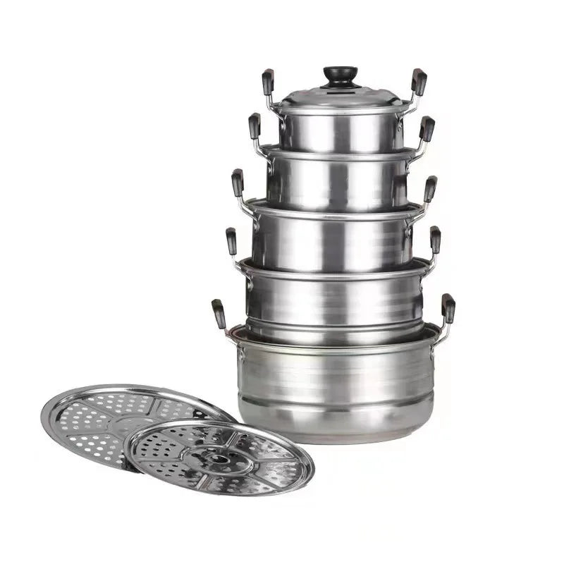 Stainless Steel Steamer Pot Set With 2pieces Steamer Insert Stack and Steam Pot Set