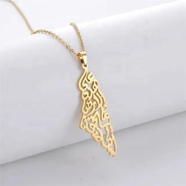 Palestine Map Pendant Necklace for Women Men Stainless Steel Country Geograph Chain Necklaces Jewelry Gifts