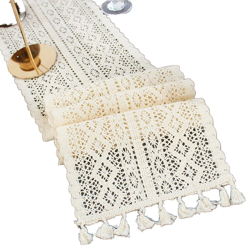 Wholesale 24*120cm Cotton Weave White Lace Table Runner Cover Flag Tablecloth Home Decor Birthday Wedding Christmas Hotel