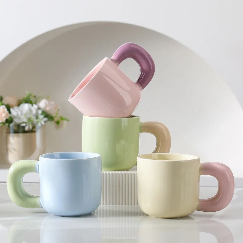 Creative Contrast Color Big Ears Ceramic Mug Macaron Underglaze Mug