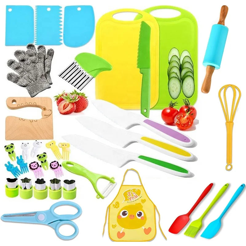 Montessori Pretend Play Real Cooking Wood Kid Safe Knife Set Vegetable and Fruit Cutter Toy Kids Baking Kitchen Tool Set