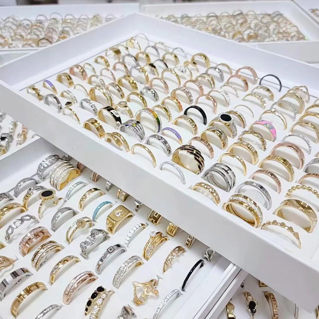 High End 18K Gold Plated Plain Gold Plated Shiny Band Rings Stainless Steel Rings for Women