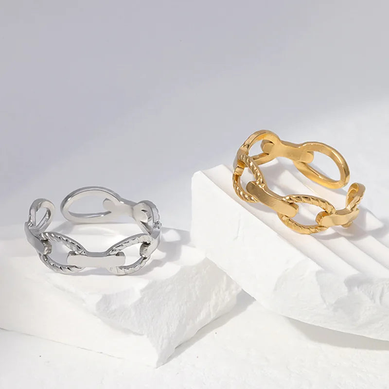 Stainless Steel Gold Promise Rings for Women Hollow Band Polished Finished Women Rings