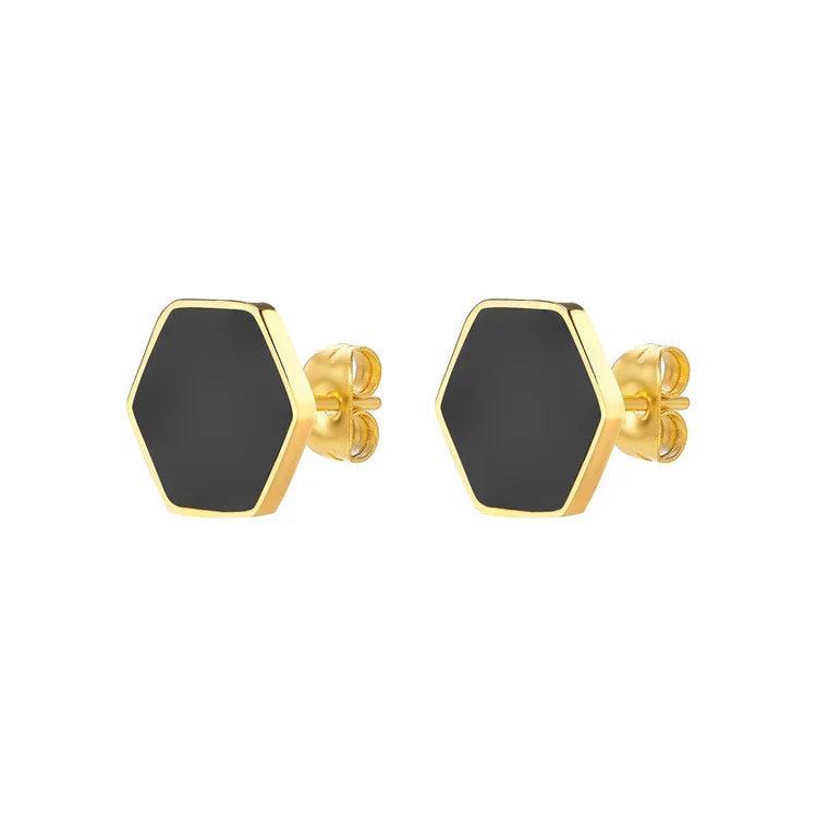 Minimalist Jewelry Gold Plated Stainless Steel Hexagon Earrings Geometric Drop Oil Stud Earrings for Women
