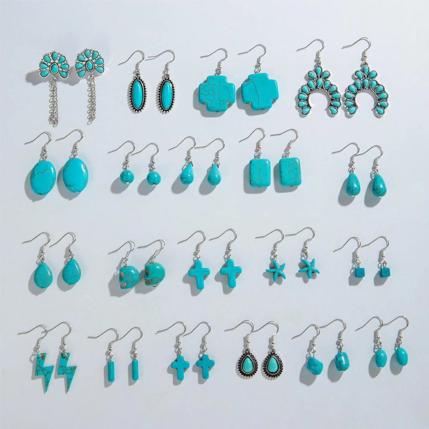 Western Five Mixed Batches Turquoise Earrings Boho Style Geometric Shape Earrings for Woman
