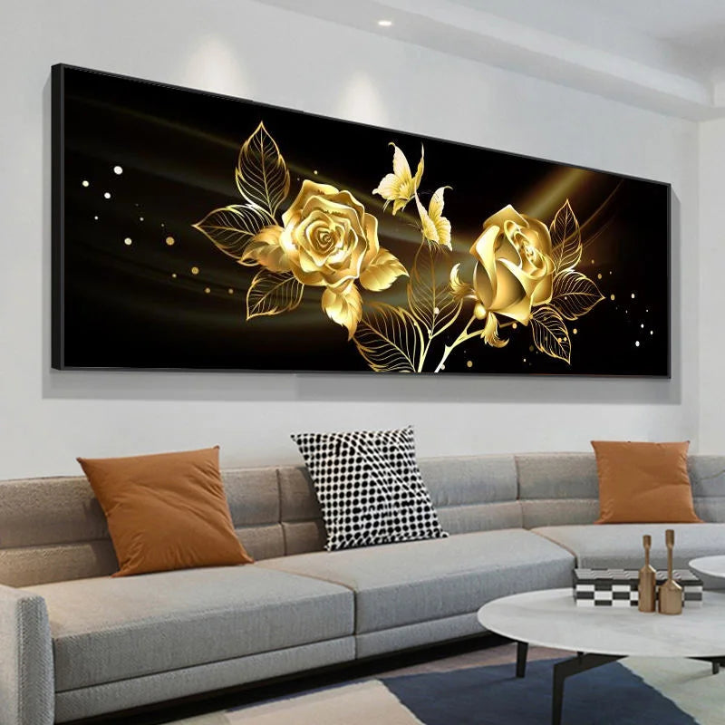 Modern Living Room Bedroom Decor Abstract Butterfly Flower Rose Gold Black Crystal Porcelain Nordic Wall Art Decorative Paint