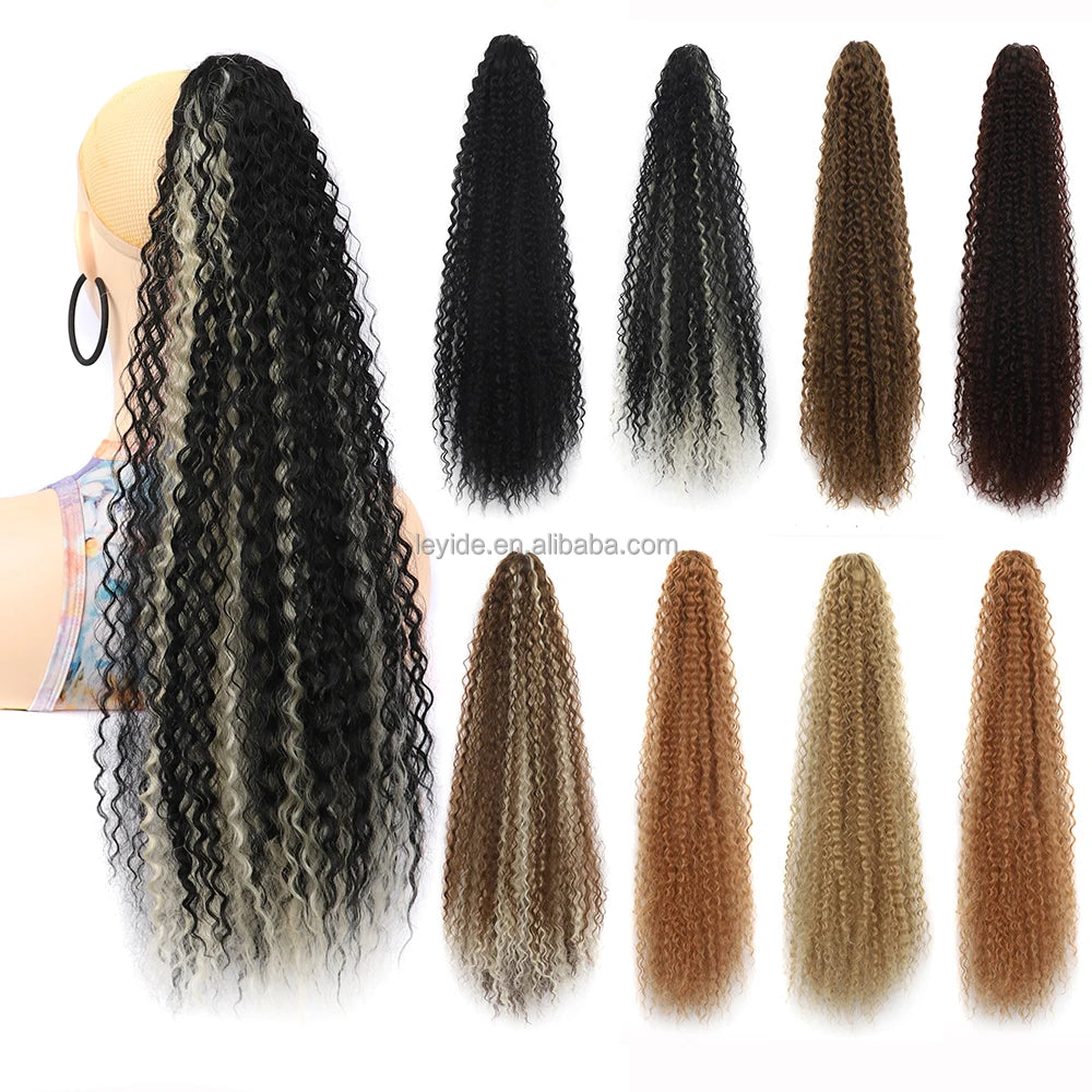 Wholesale Highlight Women's Ponytail Extension 24 Inch Long Water Wave Curly Synthetic Ponytail Hair for Black Women