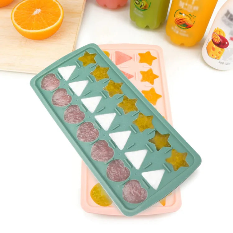 Easy Press Heart Triangle Pentagram Silicone Ice Cube Mold Tray with Lid for Ice Cream Tools