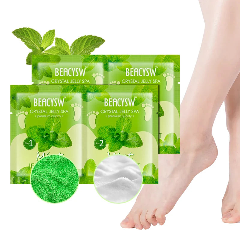 Mint Refreshing Foot Odor and Sweat Foot Bath Care Sea Salt + Jelly Exfoliating Foot Soaking Product