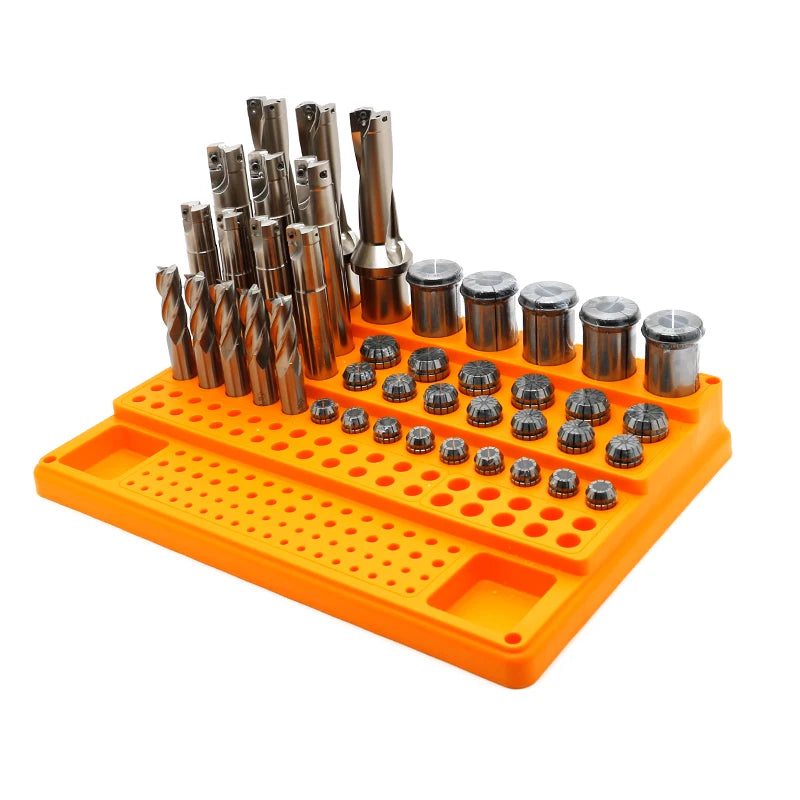 CNC Tool Accessories Mixed Milling Cutter Drill Tap Er Cartridge Storage Organizer Box 4-32mm Hole Orange/Blue Strong Durable