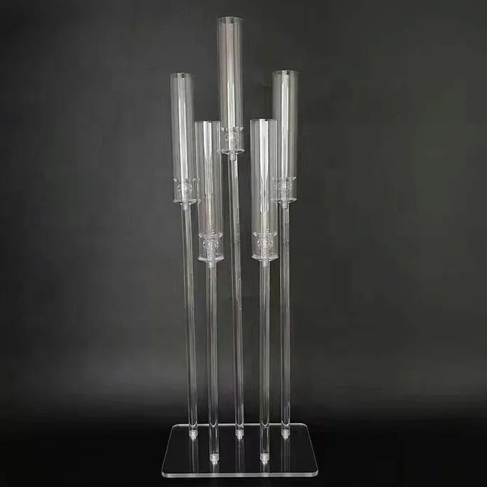 Clear Acrylic Candle Holder Wedding Centerpieces 5 Heads Crystal Glass Candlesticks for Party Flower Stand Holder Decorations