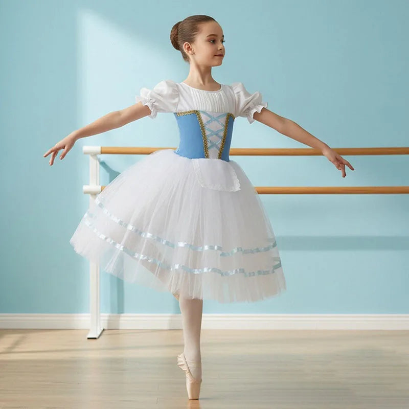 Long White Girls Ballet Tutu Dress Gymnastics Leotard & Ballerina Dance Costume for Birthday Parties for Children